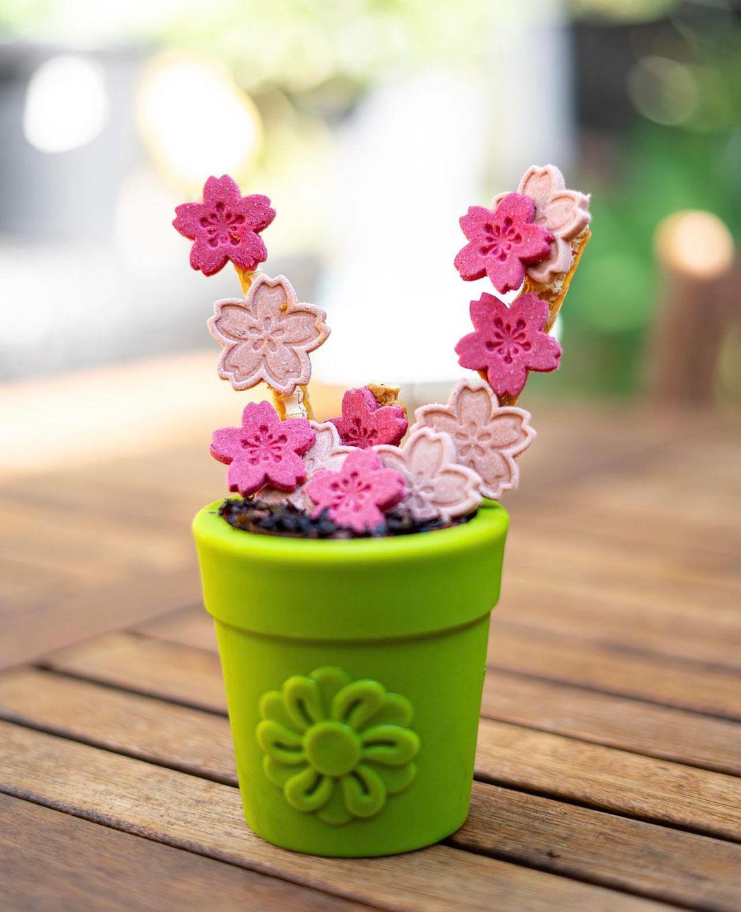 SodaPup Flower Pot rubber eCup dog treat dispenser in green, view 15