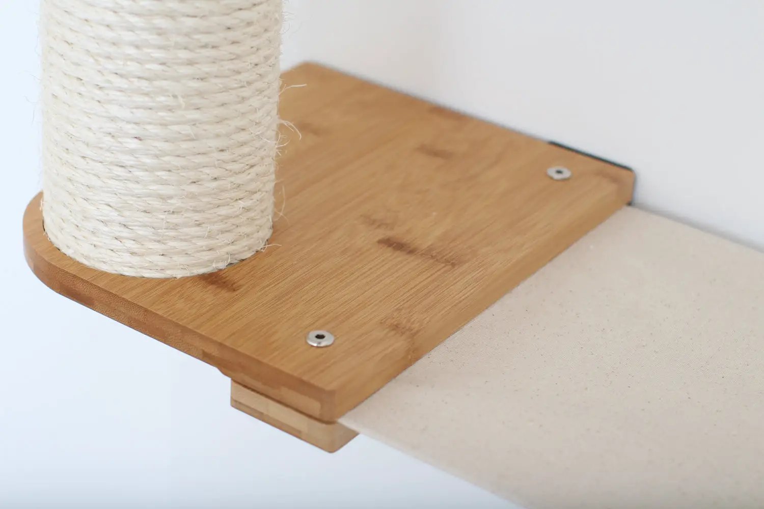 The Bunker cat condo with natural sisal rope post on a wooden base