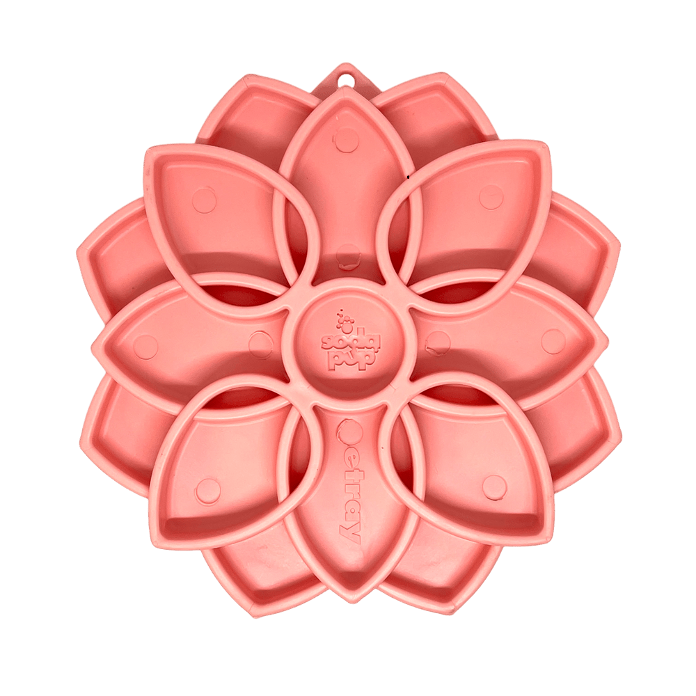 Mandala Softie eTray Slow Feeder Dog Bowl in soft pink with pet-safe suction cups.