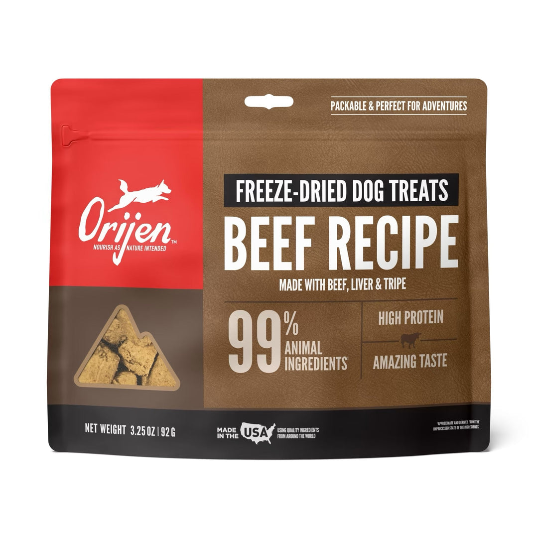 ORIJEN Beef Recipe freeze-dried dog treats 3.25 oz bag front