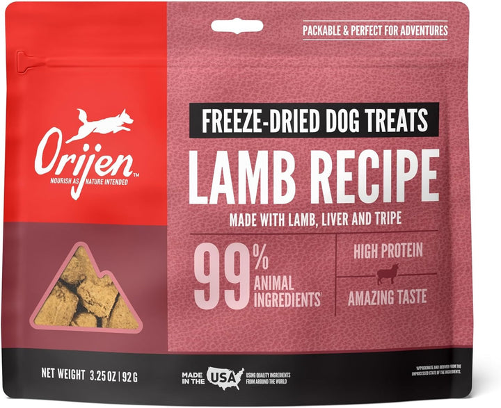 ORIJEN Lamb Recipe freeze-dried dog treats 3.25 oz bag front