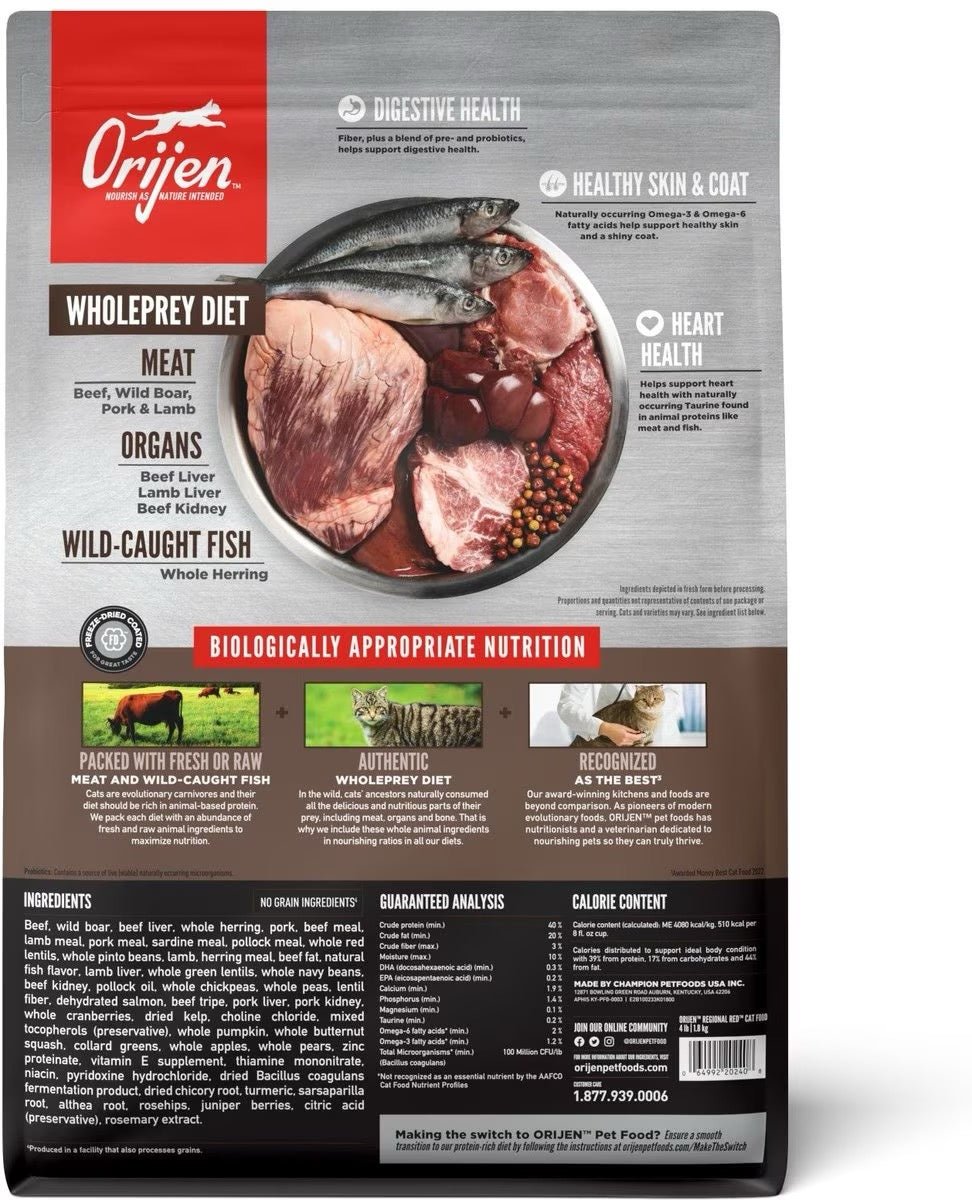 ORIJEN Regional Red cat food bag reverse