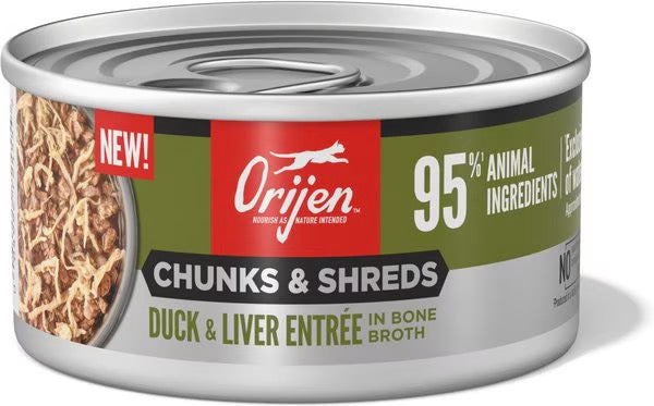ORIJEN Duck and Liver Chunks and Shreds can front