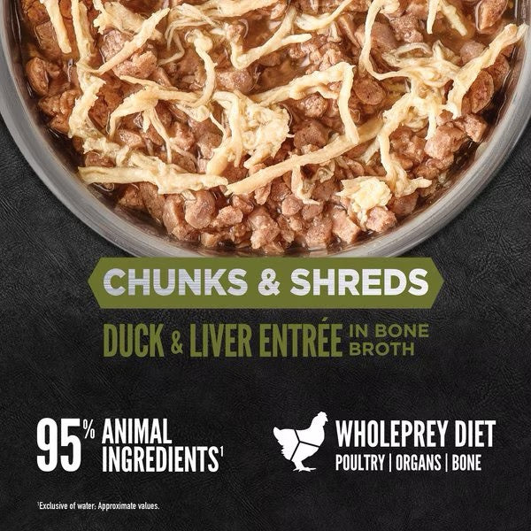 ORIJEN Duck and Liver chunks and shreds texture graphic