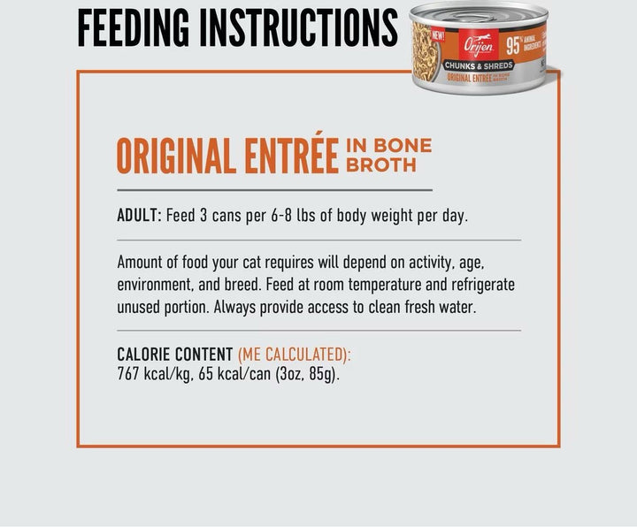 ORIJEN Original adult feeding and calorie graphic