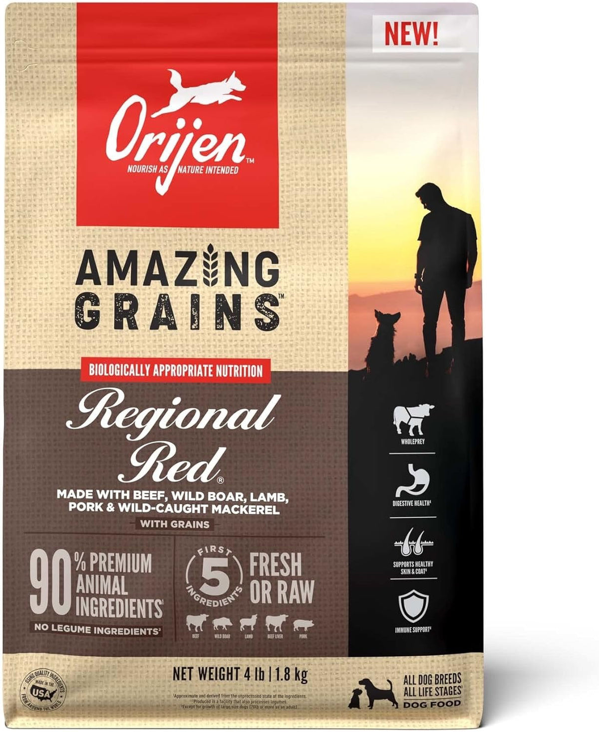 ORIJEN Amazing Grains Regional Red dog food bag front