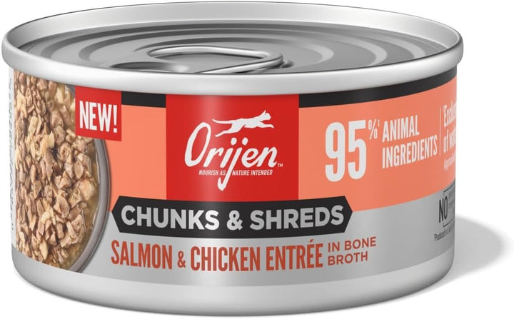 ORIJEN Salmon and Chicken Chunks and Shreds can front