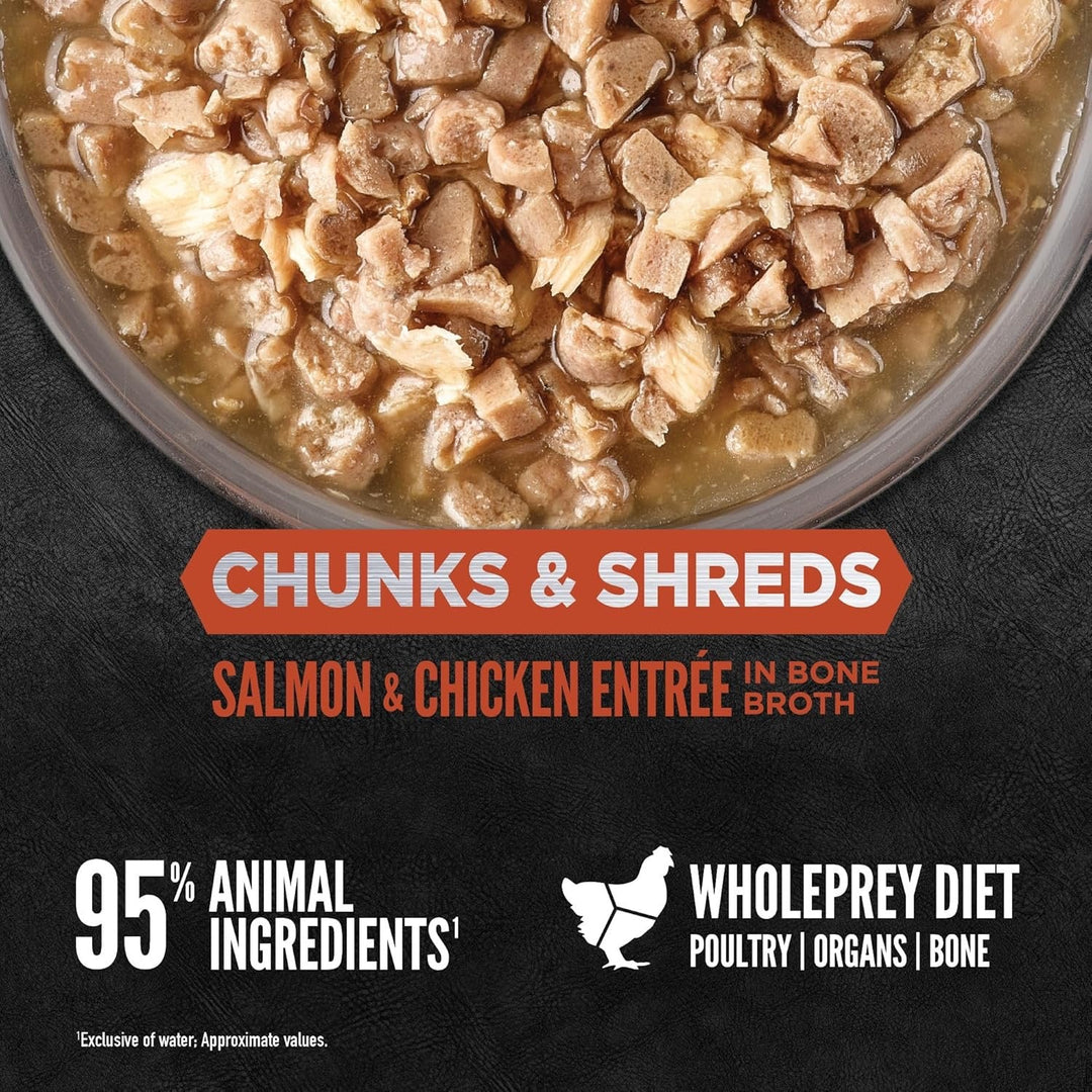 ORIJEN Salmon and Chicken chunks and shreds texture graphic