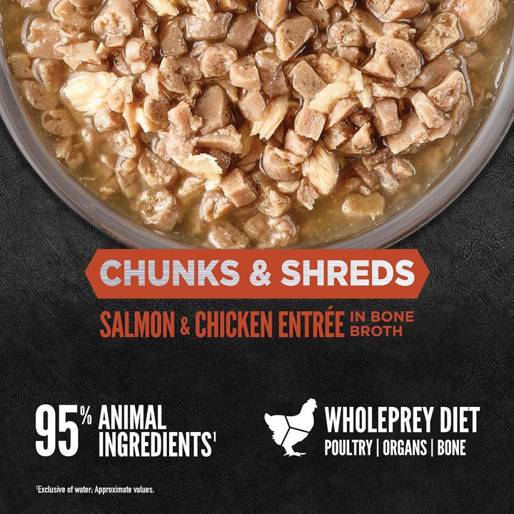 ORIJEN Salmon and Chicken chunks and shreds texture graphic