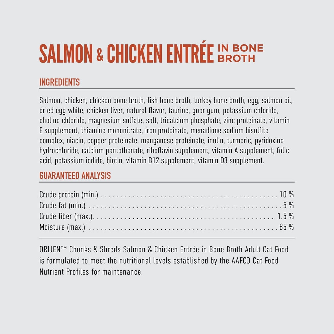 ORIJEN Salmon and Chicken earlier supplier nutrition graphic