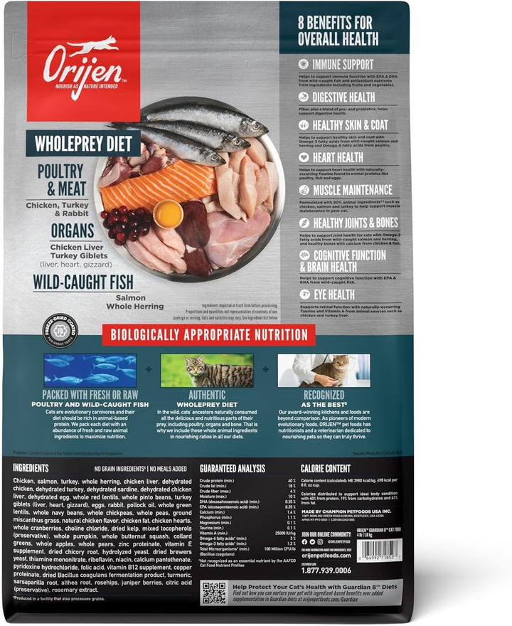ORIJEN Guardian 8 bag reverse with recipe and nutrition information