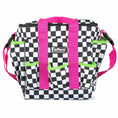Load image into Gallery viewer, Jeffers Expressions Deluxe Horse Grooming Bag with adjustable strap; black-and-white checker pattern, hot pink handles.
