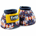 Bild in Galerie-Betrachter laden, Jeffers Expression No-Turn Bell Boots for Horses, nylon pair; navy interior, colorful print, yellow strap
