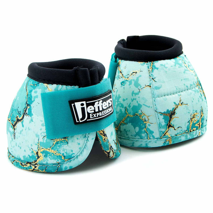 Jeffers Expression No-Turn Bell Boots for horses, nylon teal marbled pair
