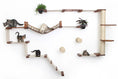 Gallery viewerに画像を読み込む, The Juggernaut indoor wall cat condo by Catastrophic Creations with beige platforms and rope bridge, 5 cats perched.
