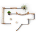 Gallery viewerに画像を読み込む, The Juggernaut indoor cat playground on wall by Catastrophic Creations; grey platforms, beige sisal post, rope bridge.
