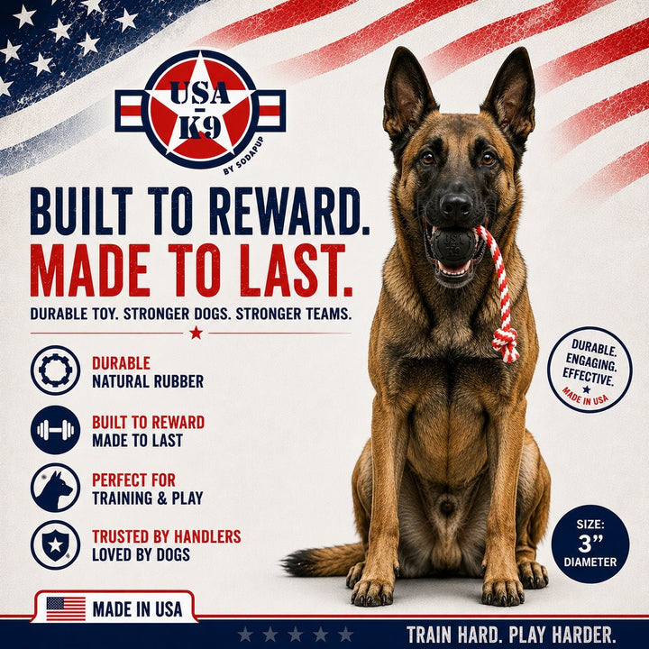 SodaPup USA-K9 Magnum Stars and Stripes rubber dog toy in black, view 5