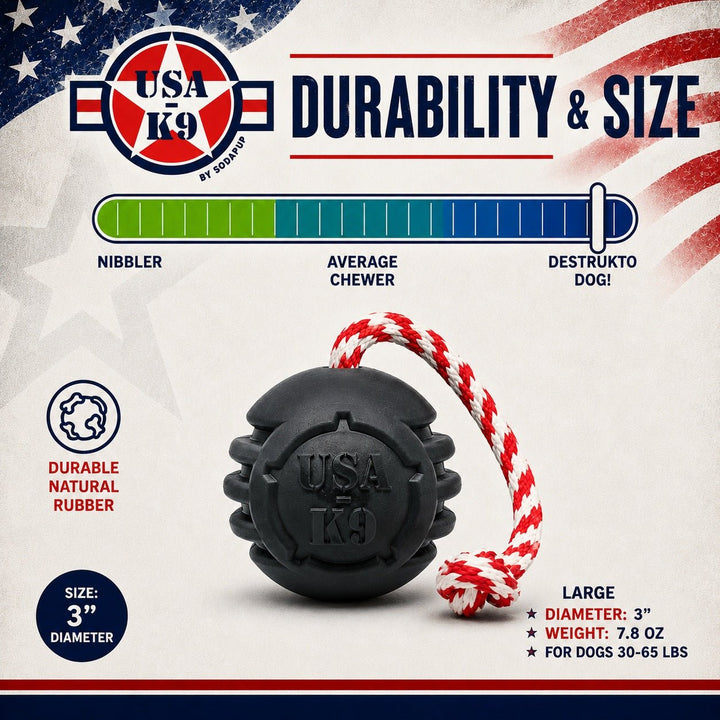 SodaPup USA-K9 Magnum Stars and Stripes rubber dog toy in black, view 6