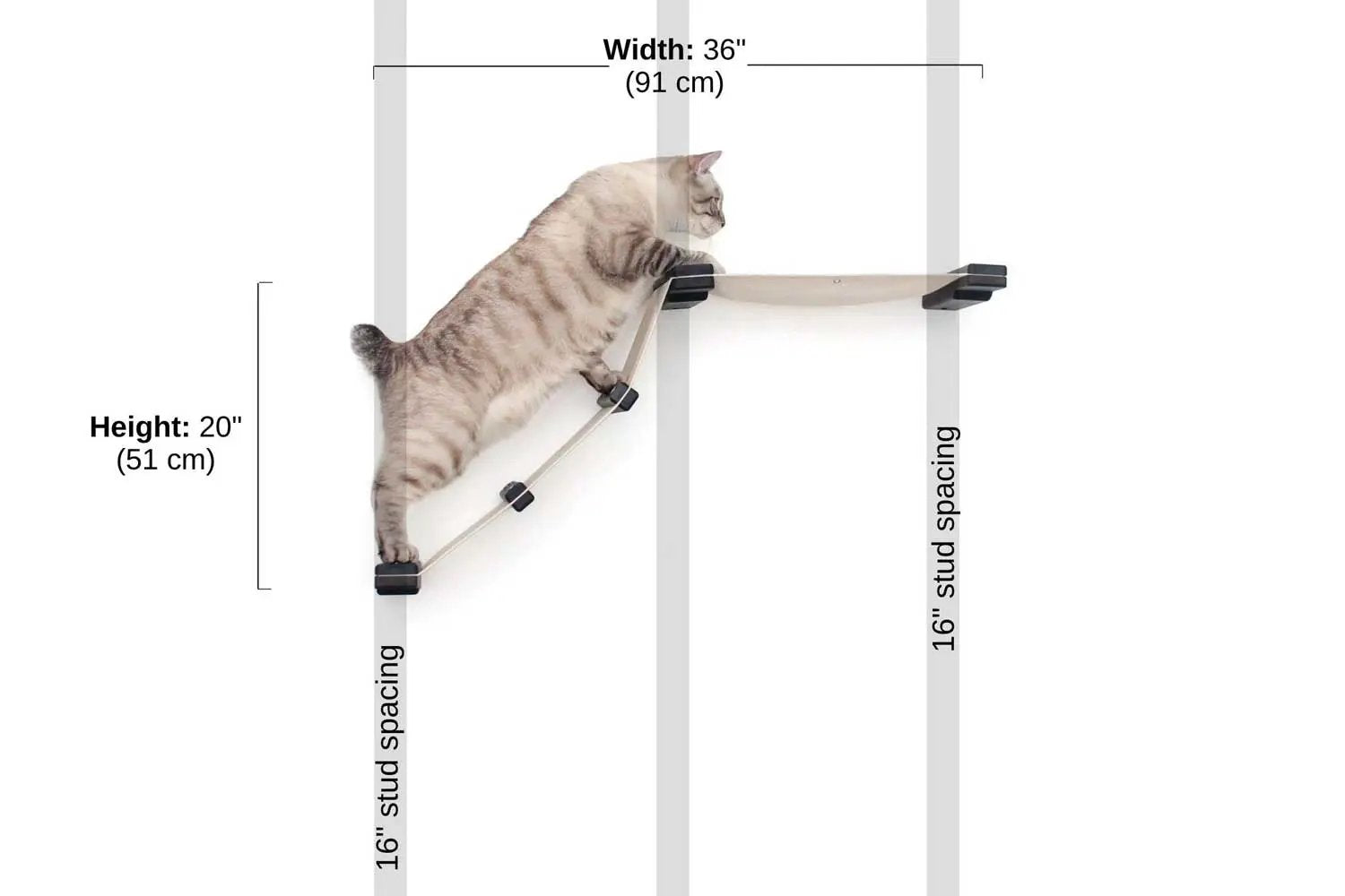 The Lift-Cat Hammock Bed by Catastrophic Creations, beige fabric cat hammock with black brackets