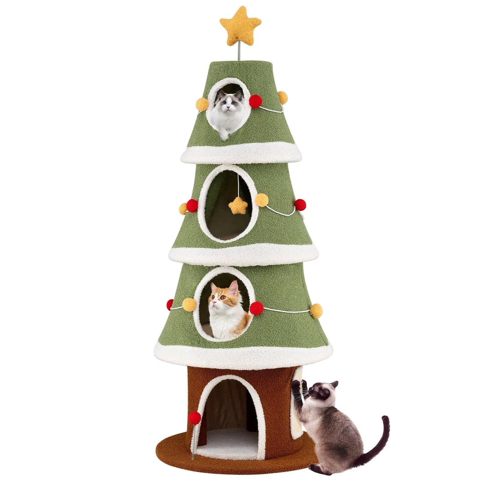 61 Inch Green Christmas Cat Tower With 4 Condos And Star Topper by DirectDeals