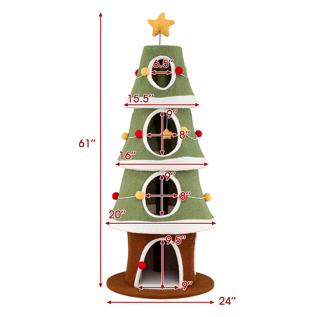 The Frosted Fir cat tower dimensions: 61 inches tall on a 24 inch base