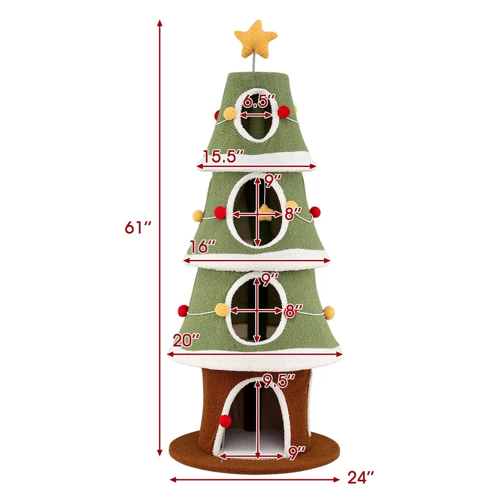 61 Inch Green Christmas Cat Tower With 4 Condos And Star Topper by DirectDeals