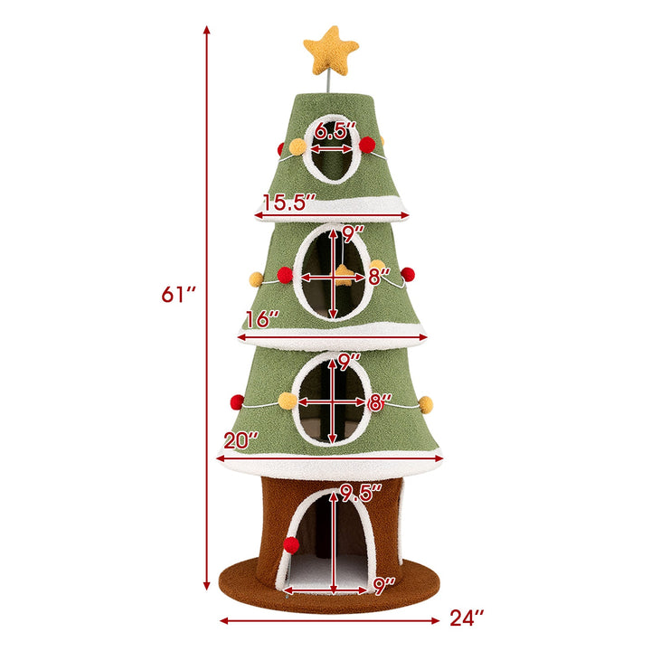 The Frosted Fir cat tower dimensions: 61 inches tall on a 24 inch base