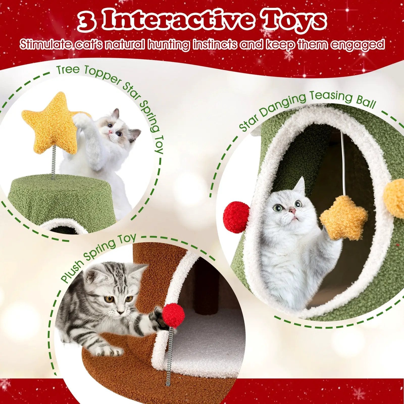 61 Inch Green Christmas Cat Tower With 4 Condos And Star Topper by DirectDeals