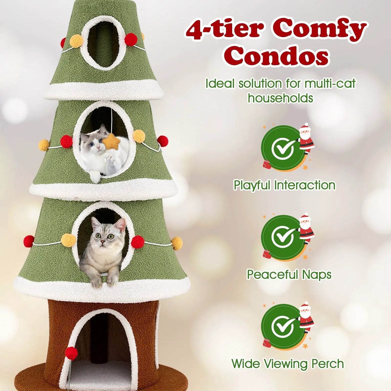 61 Inch Green Christmas Cat Tower With 4 Condos And Star Topper by DirectDeals