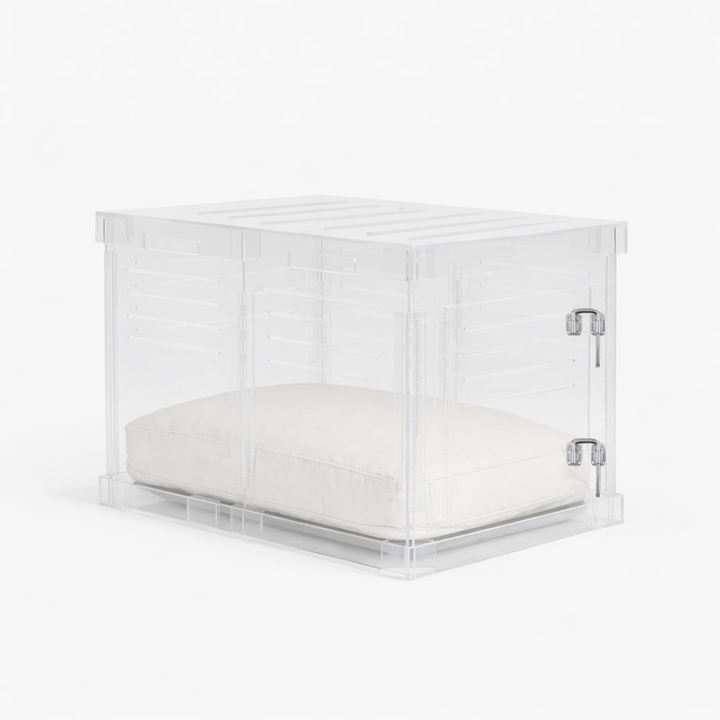 Hiddin Clear Acrylic Dog Crate – Small, Silver Latch