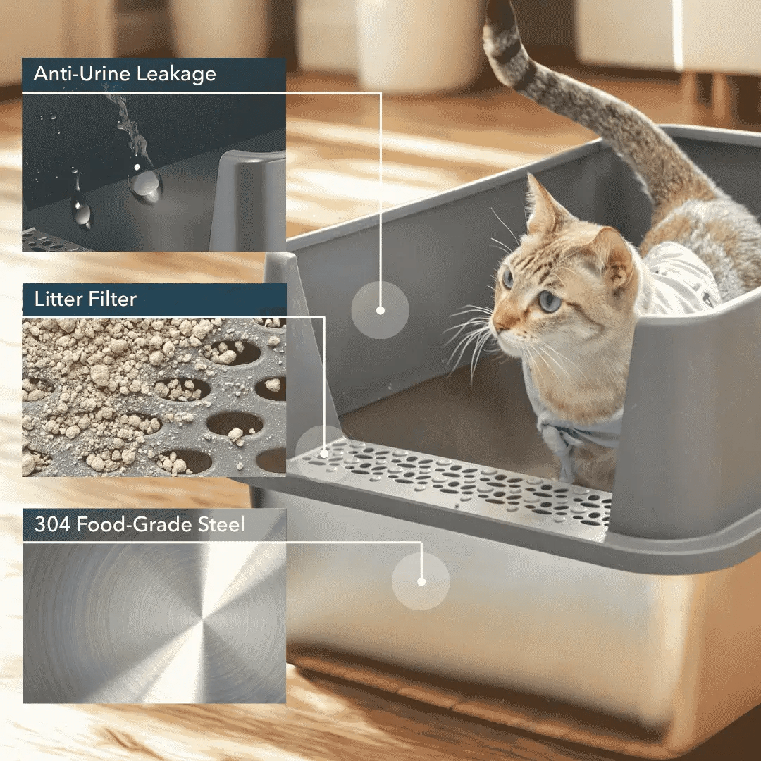 XXL 304 Stainless Steel Cat Litter Box by 4FurBaby
