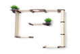 Bild in Galerie-Betrachter laden, The Gardens modern cat condo by Catastrophic Creations; beige wood shelves, two green faux plants, and a sisal-wrapped post.

