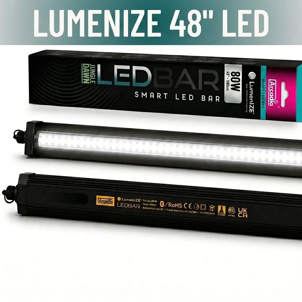 Lumenize Jungle Dawn 48-inch LED Bar by ReptiChip LLC, black 80W reptile habitat lighting.