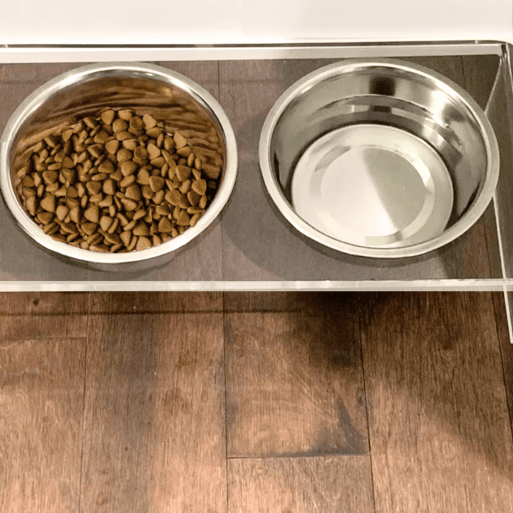 Hiddin Clear Acrylic Double Feeder with Silver Bowls – 7 in High