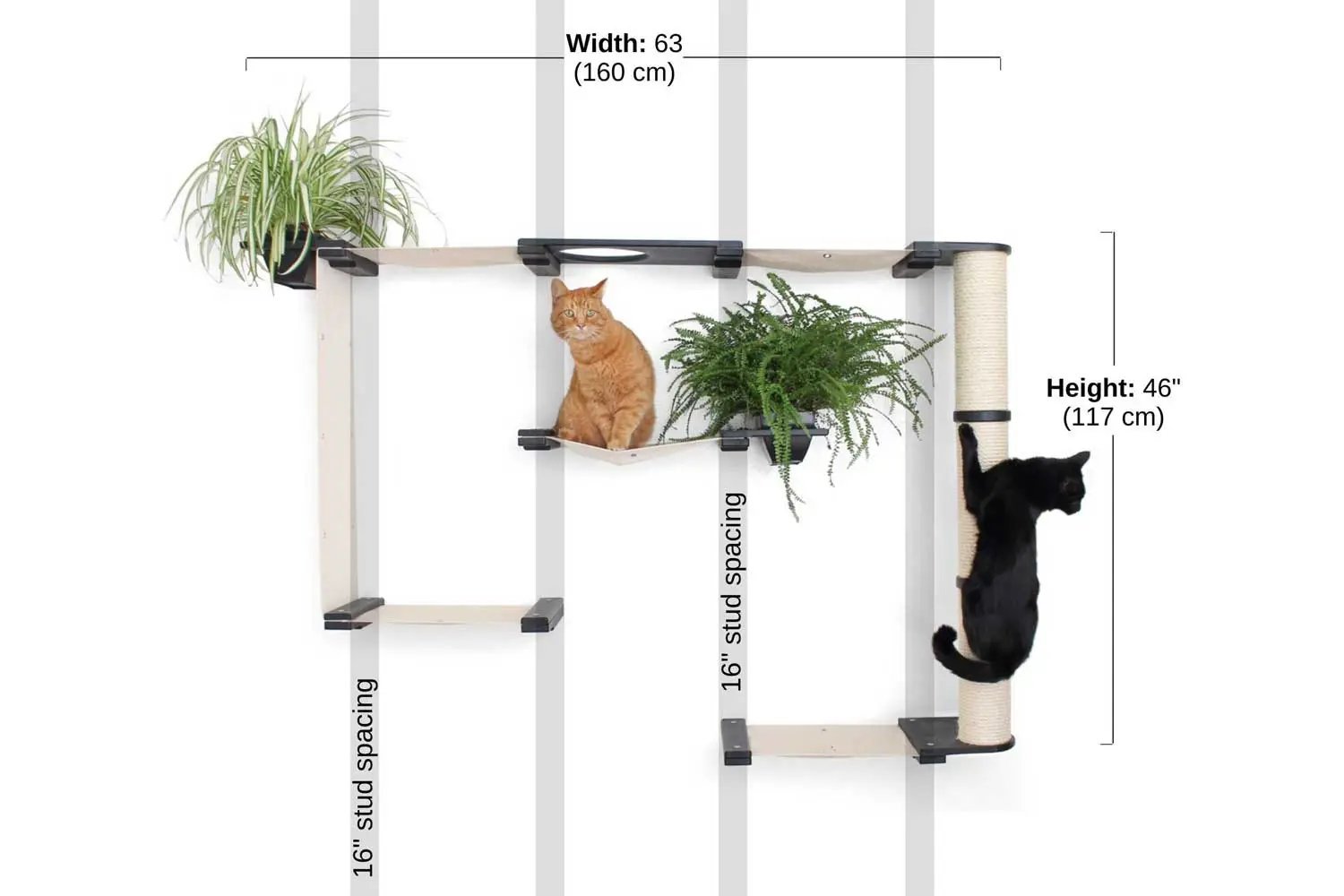 The Gardens Modern Cat Tree by Catastrophic Creations; wood cat condo with plant accents; two cats; 63"W x 46"H