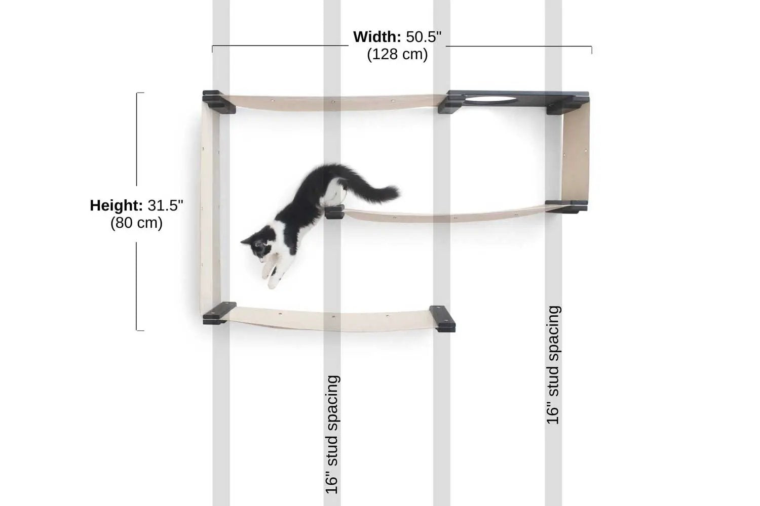 Cat Maze Wall - 3-Tier Cat Tree Cat Condo by Catastrophic Creations; natural wood shelves with black brackets