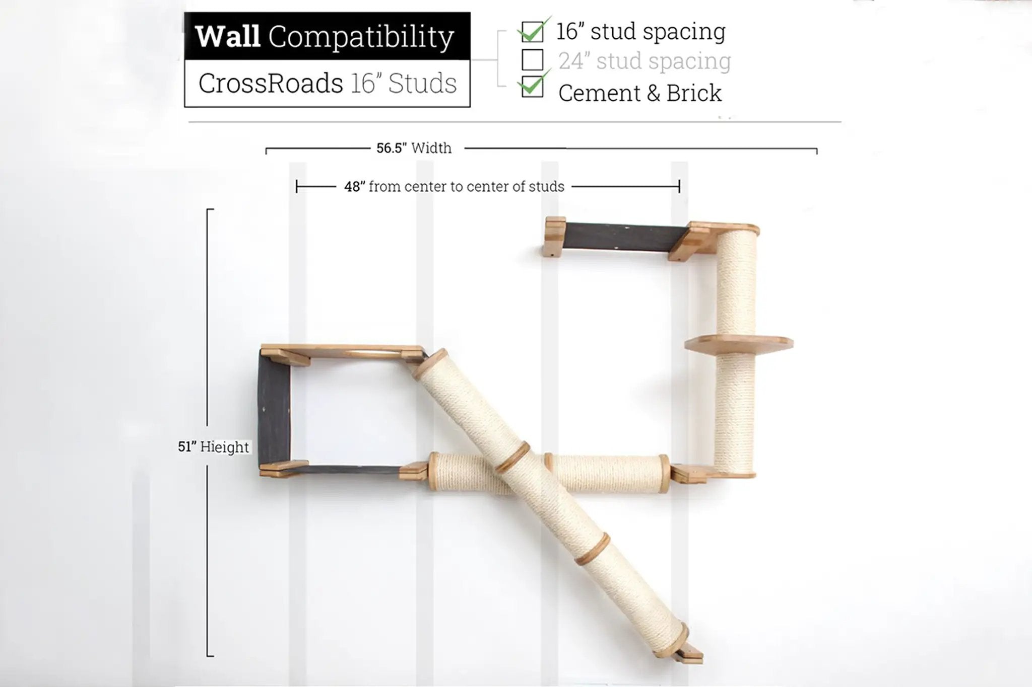 The Crossroads Cat Wall Scratcher tree with ramp by Catastrophic Creations; wood frame with sisal rope.