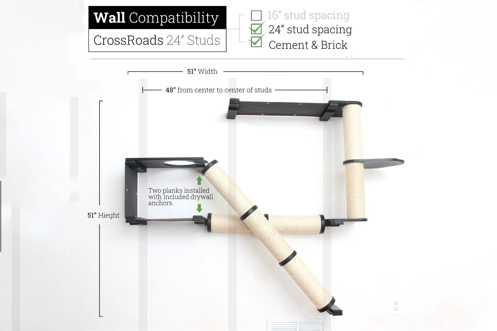 Crossroads Cat Wall Scratcher Tree with Ramp by Catastrophic Creations; wall-mounted cat condo with beige sisal ramps