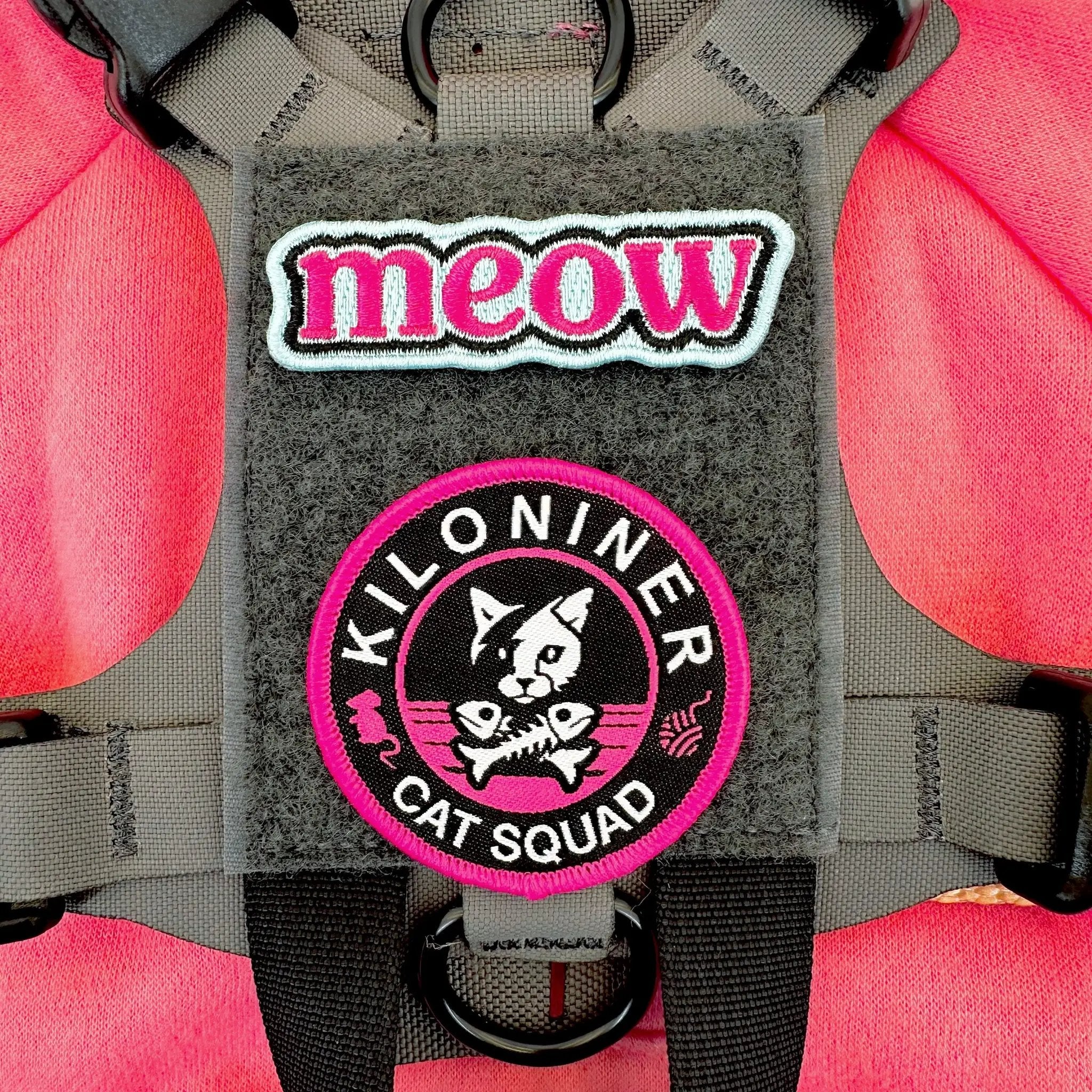 Meow Morale Embroidered Hook Fastener Patch Tactical Vest Harness In Pink Baby Pink Sky Blue 0.75 By 2.5 Inch by kiloninerpets