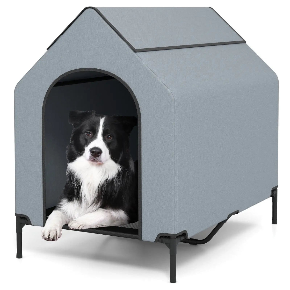 Outdoor Elevated Dog House with ventilated windows in blue-gray by DirectDeals