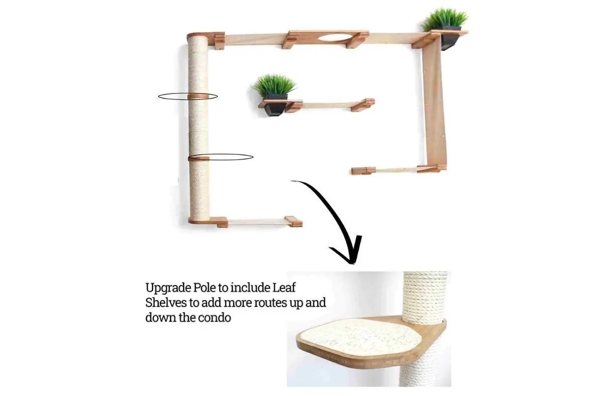 The Gardens - Modern Cat Tree with Plants; natural wood finish, sisal rope pole, plant accents