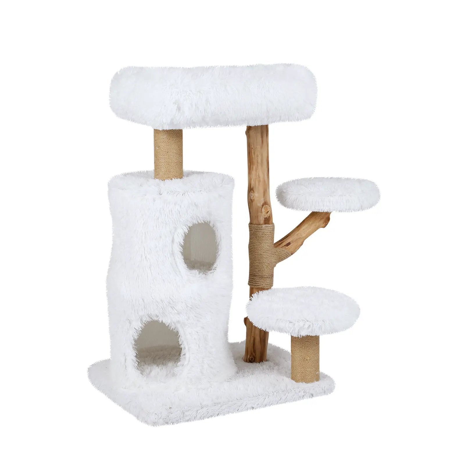 White Solid Wood Cat Tree 30.5 Inch Modern Indoor Tower Pear Branches by DirectDeals