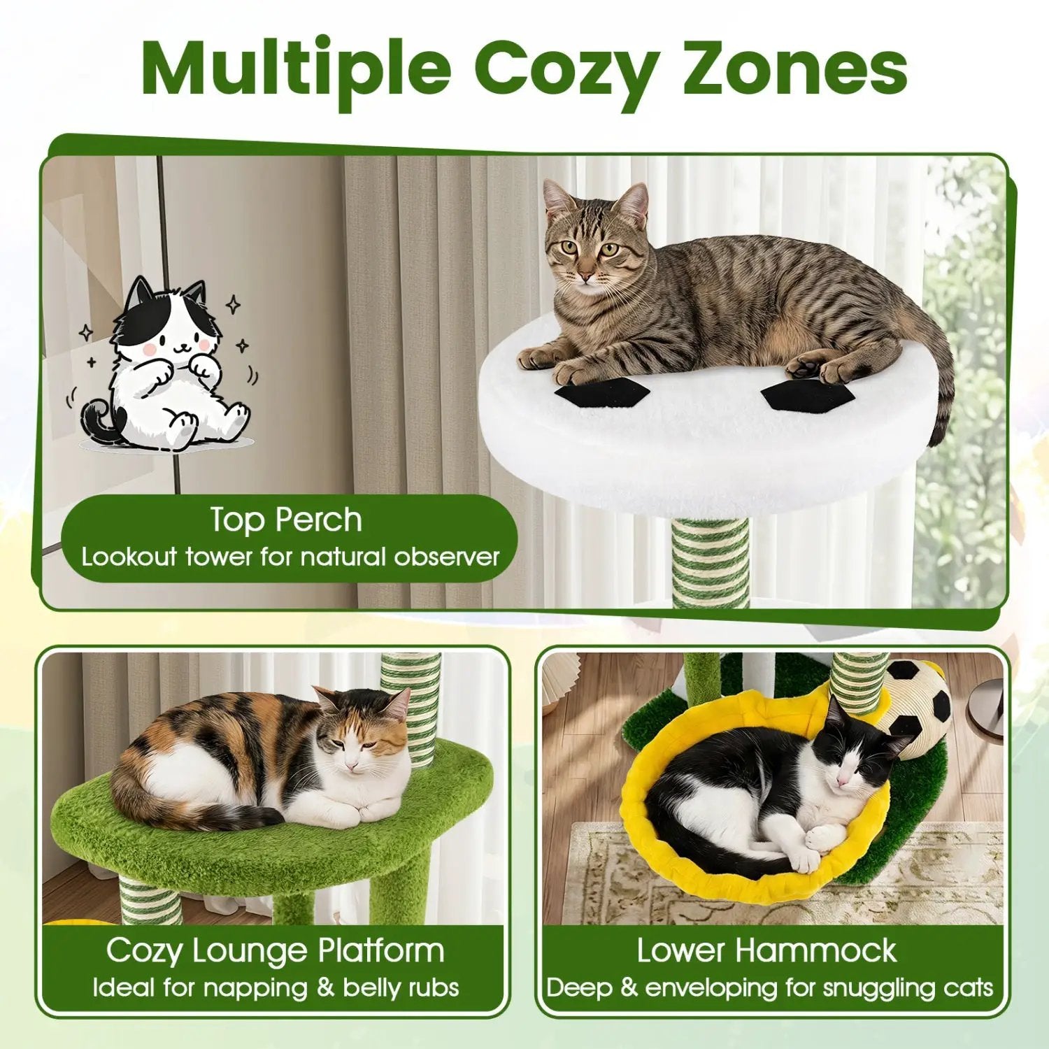 Multi-Level Cat Tree with Soccer Field & Hammock by DirectDeals; top perch, cozy lounge platform, lower hammock