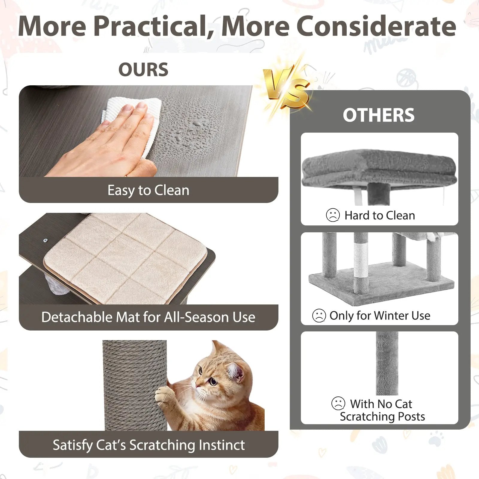 DirectDeals multi-level cat tree, 59.5-inch tall indoor cat tower with cushion top perch, beige fabric.