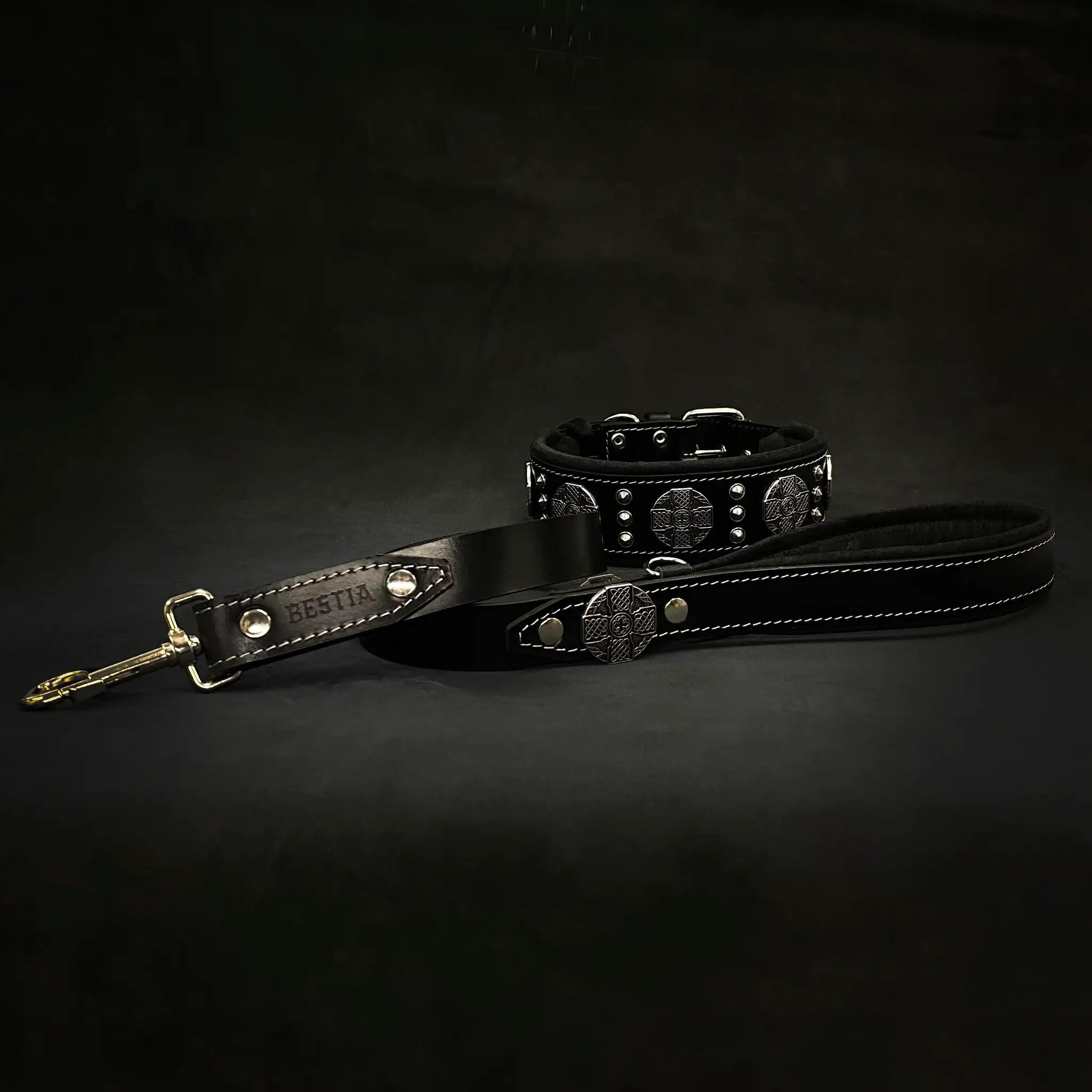 The "Maximus" collar 2.5 inch wide black & silver - Pet Collars & Harnesses from Bestia Dog Gear