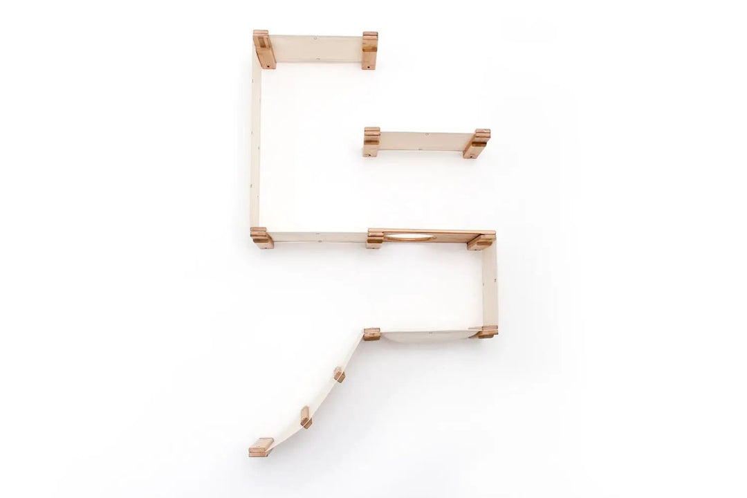 The Deluxe Cat Fort - Modern Cat Condo by Catastrophic Creations, natural wood modular frame pieces