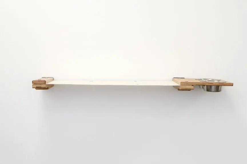 Cat Hammock by Catastrophic Creations, wall-mounted raised cat furniture with wooden plank and metal bowl