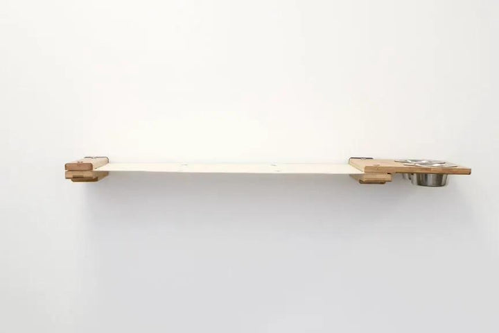 Cat Hammock by Catastrophic Creations, wall-mounted raised cat furniture with wooden plank and metal bowl