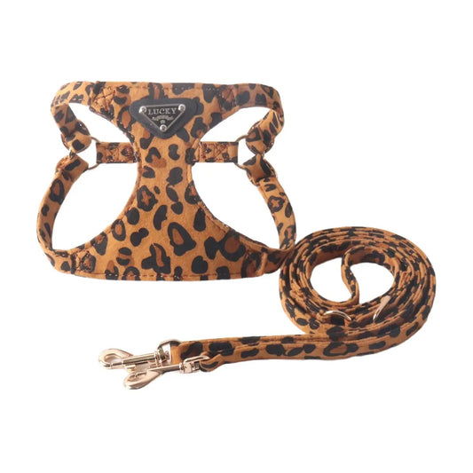 Leopard Print Dog Harness And Leash Set Adjustable Boutique Vest by Jane's Pet Boutique