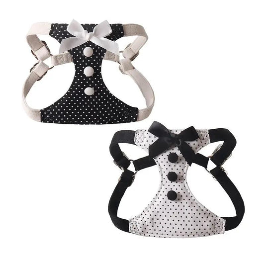 Polka Dot Bow Dog Harness And Leash Set Adjustable Elegant Puppy Vest by Jane's Pet Boutique